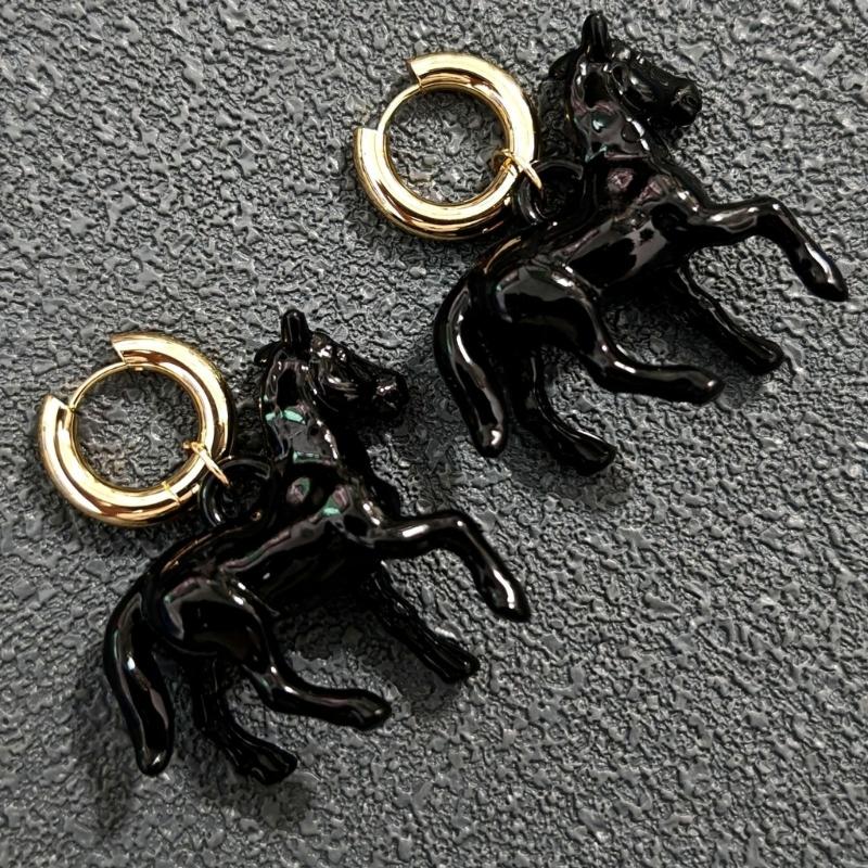 Exaggerated Sculpted Horse Pendant Earrings Stainless Steel Design Stereoscopic Ear Jewelry For Fashion Accessories