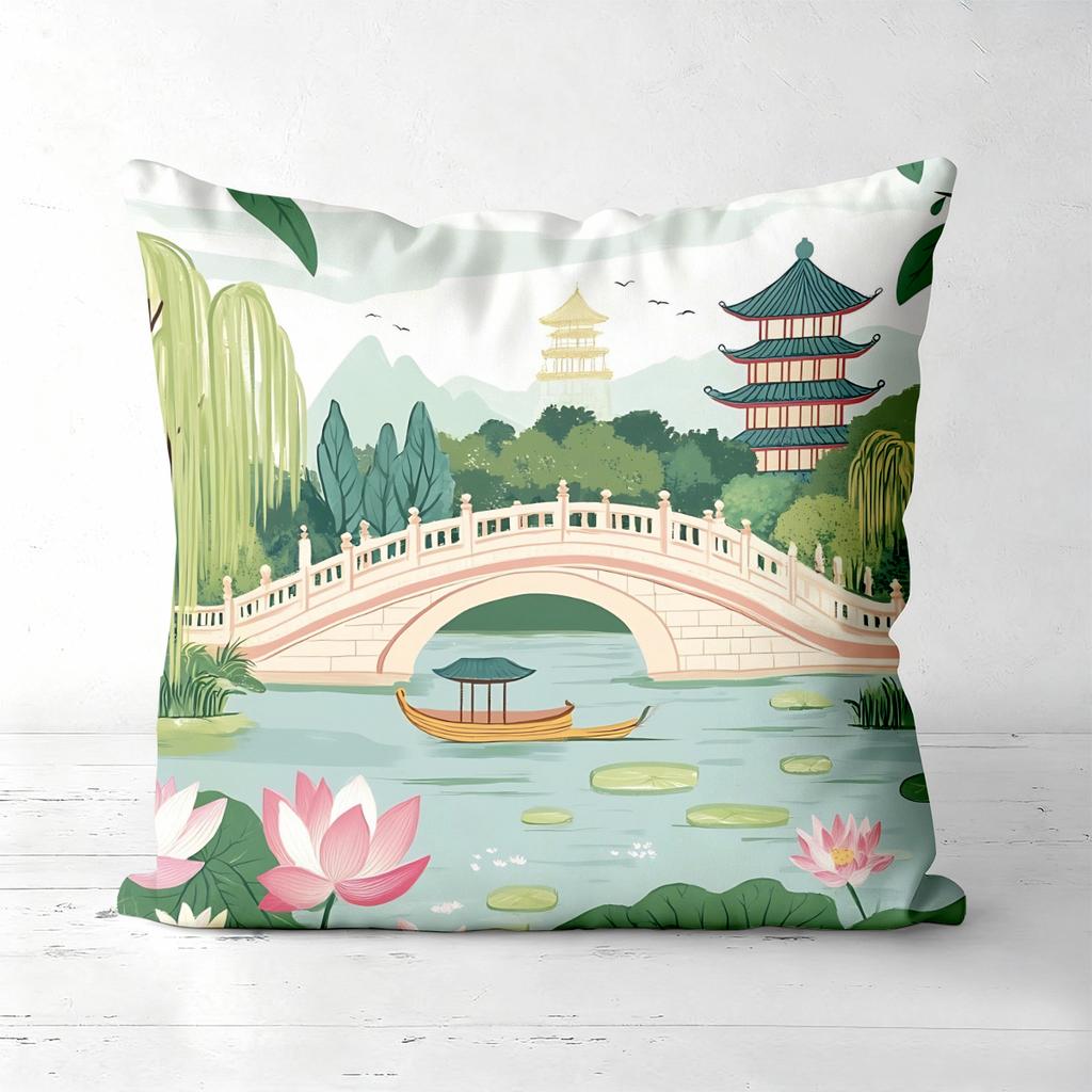 Chinese Style Landscape Printed Decorative Throw Pillows Polyester pillowcase, sofa decorative cushion cov Headboard Pillow