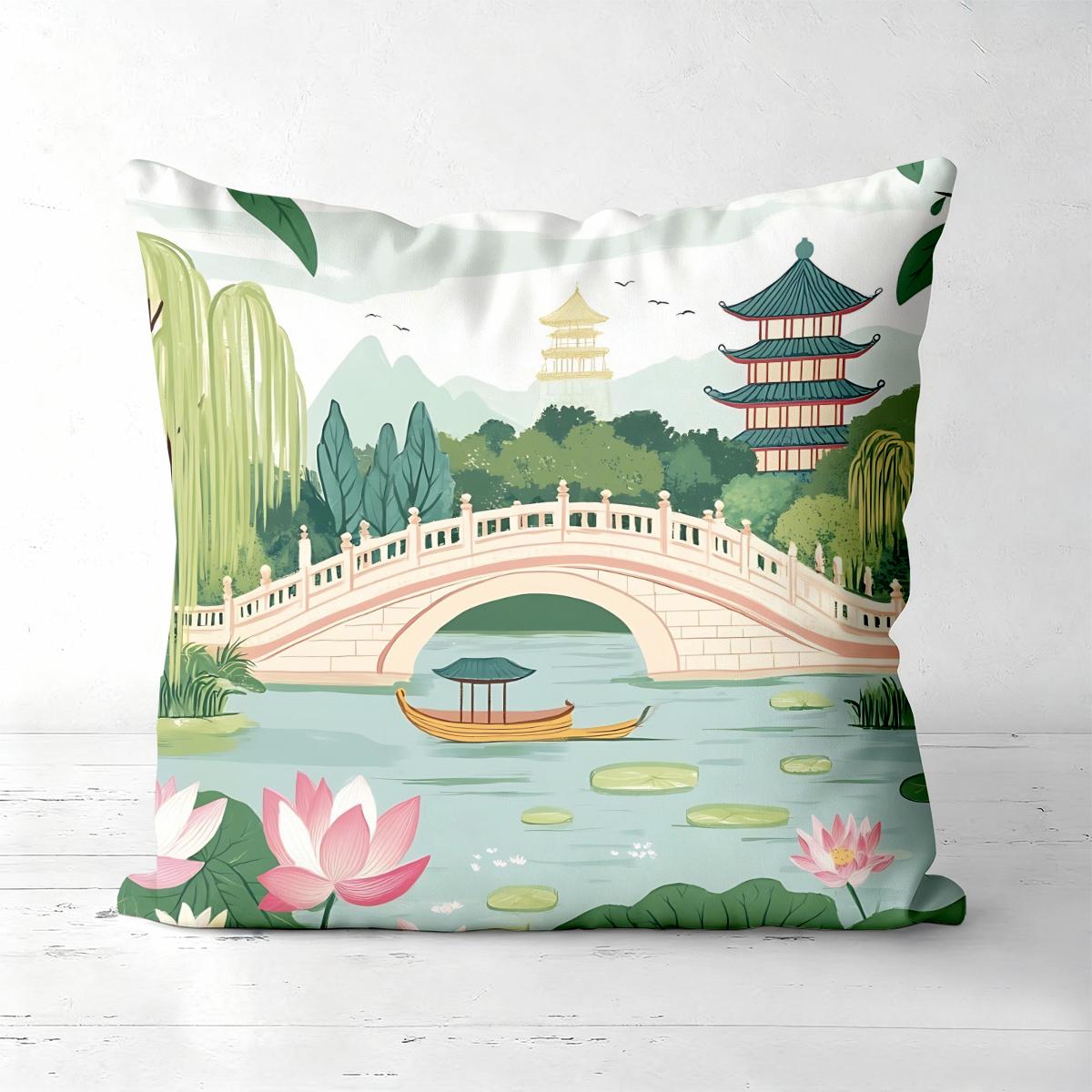 Chinese Style Landscape Printed Decorative Throw Pillows Polyester pillowcase, sofa decorative cushion cov Headboard Pillow 45x45cm