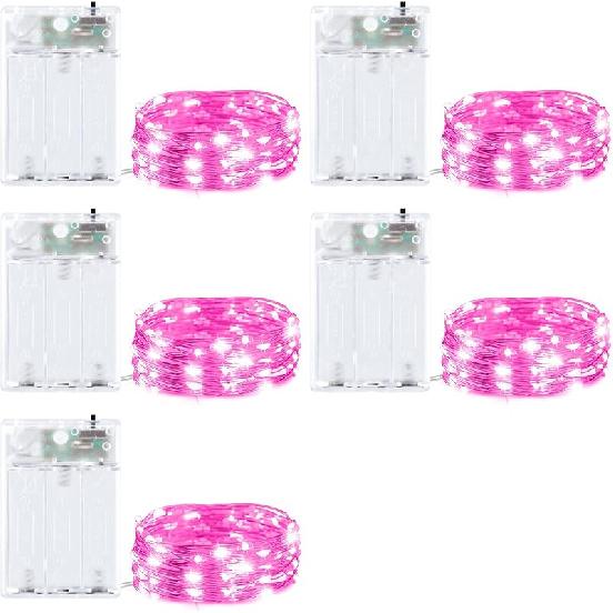 5 Pack Fairy Lights Battery Operated, 7 Feet 20 Led String Lights with Timer, Waterproof Firefly Lights On Silver Wire for Home Party Wedding