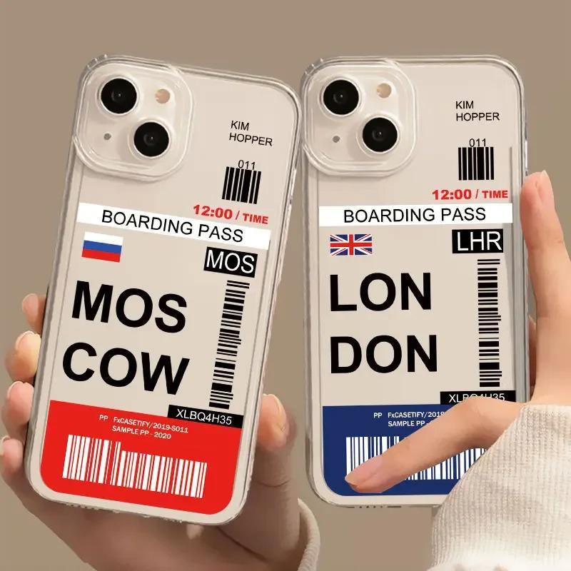 Funny World City Tourist Ticket Label Phone Case for iPhone 16 15 14 Pro Max Plus Dustproof Non-Slip Transparent Cover Fundas