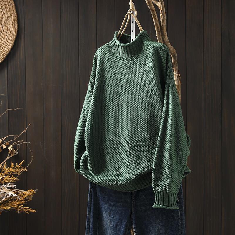 Damski Oversize Luźny Sweter z Dzianiny z Golfem Zimowy Casualowy Pulower z Haftem 3D