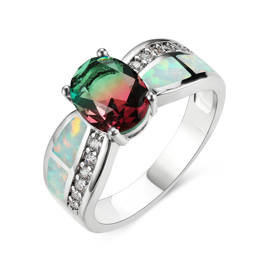 

Temperament European and American Oval Two Tone Tourmaline Personalized Ring No. 6