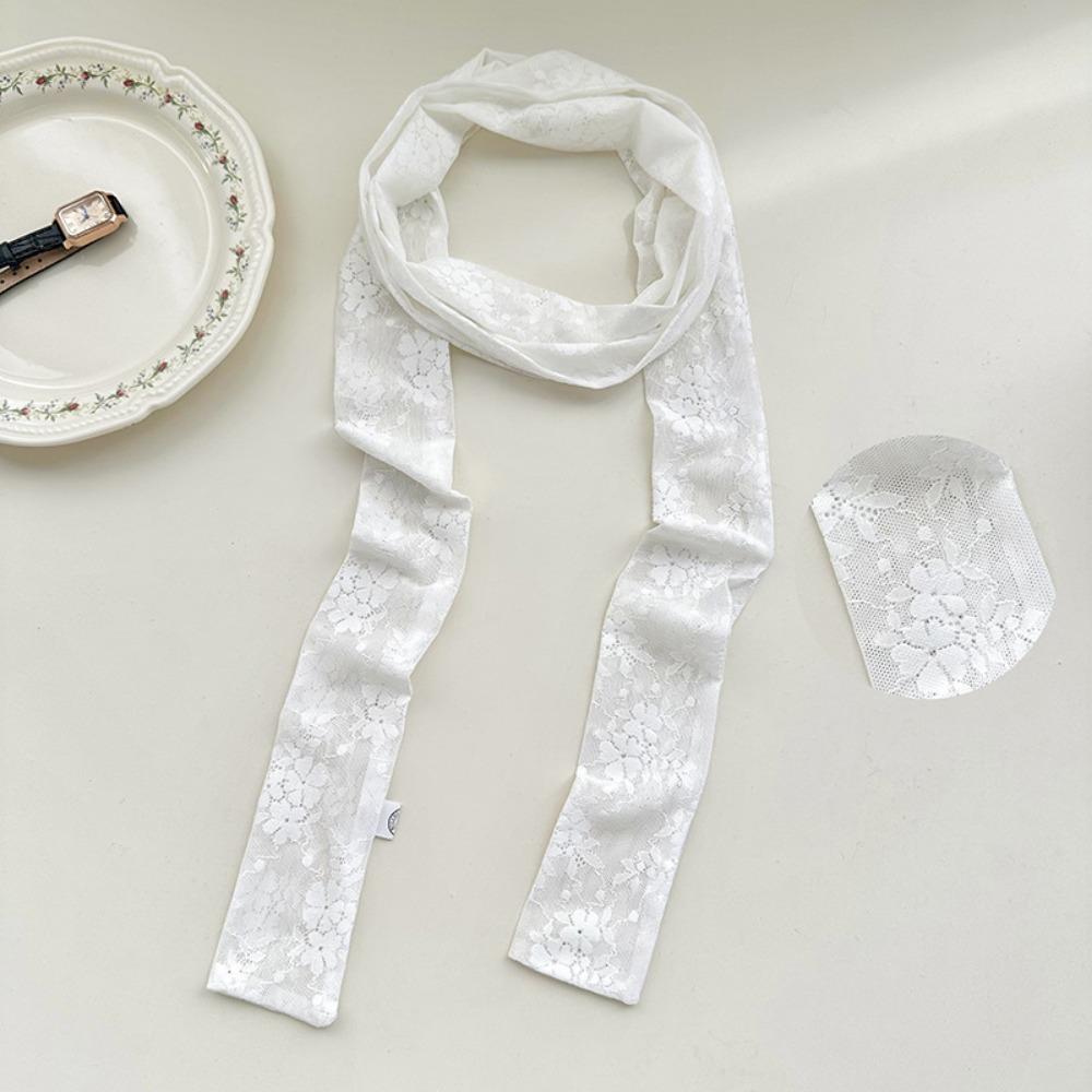 White Black Lace Long Scarf French Style Long Ribbon Trendy Neck Strap  Women