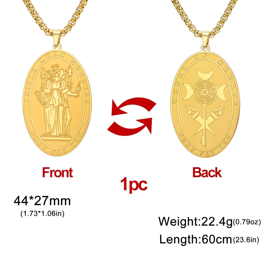 Double-sided Triple Moon Goddess Pendant Necklace Stainless Steel Hecate Choker Vintage Amulet Jewelry
