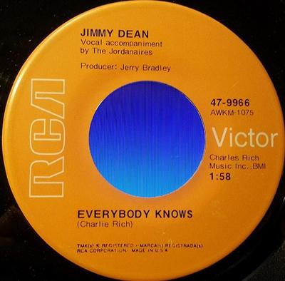 Disc 7 inch JIMMY DEAN - Toată lumea știe 479966 RCA Victor 1971 SUA Folk Folosit