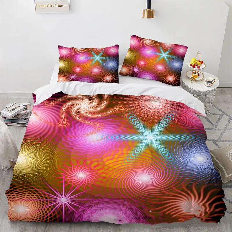 Spiral Swirl Bedding Set Psychedelic Bohemian Stylish Trippy Pattern Comforter Cover King Queen Mandala Geometric Duvet Cover