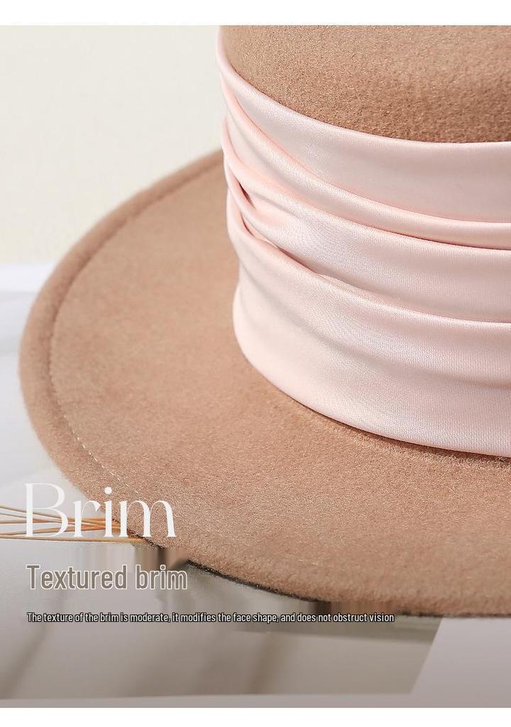 2026 Women's British Retro Wool Felt Hat - Autumn/Winter Flat Top, Brimmed, Casual Design