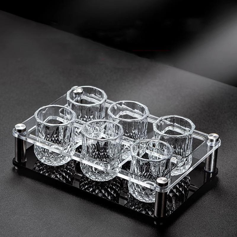 1/6Pcs Embossed Glass 50ml Spirits Cups Engraved Tea Drinking Baijiu Cup Water Glass Small Capacity Household Small Wine Cup