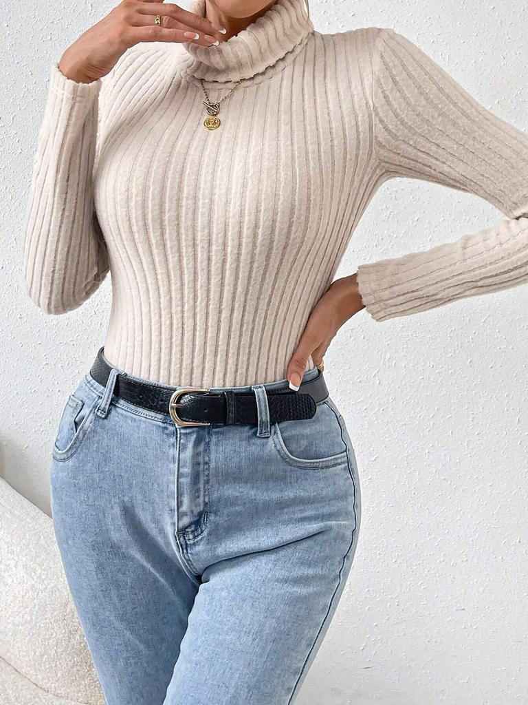 2024 Autumn/Winter European & American Women's High Neck Slimming Bodysuit - Long Sleeve, Elegant Base Top