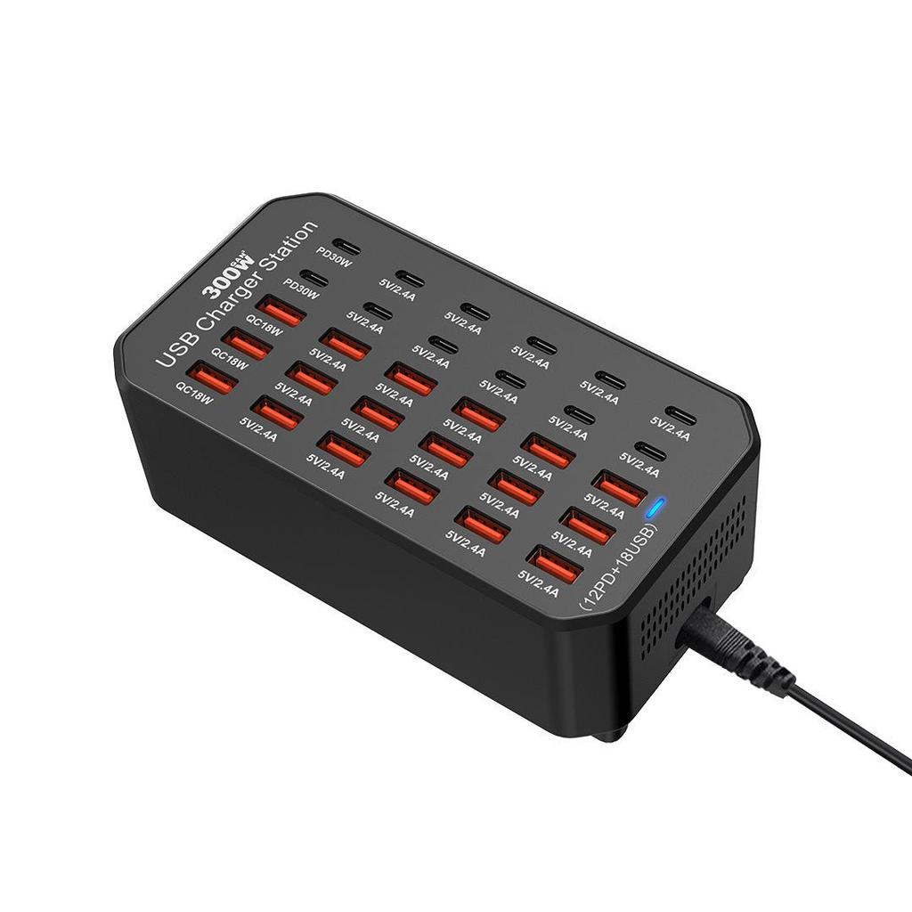30-Port 300W USB Multifunction Charger for Apple, Huawei Tablets & Phones - PD Fast Charging Desktop Station