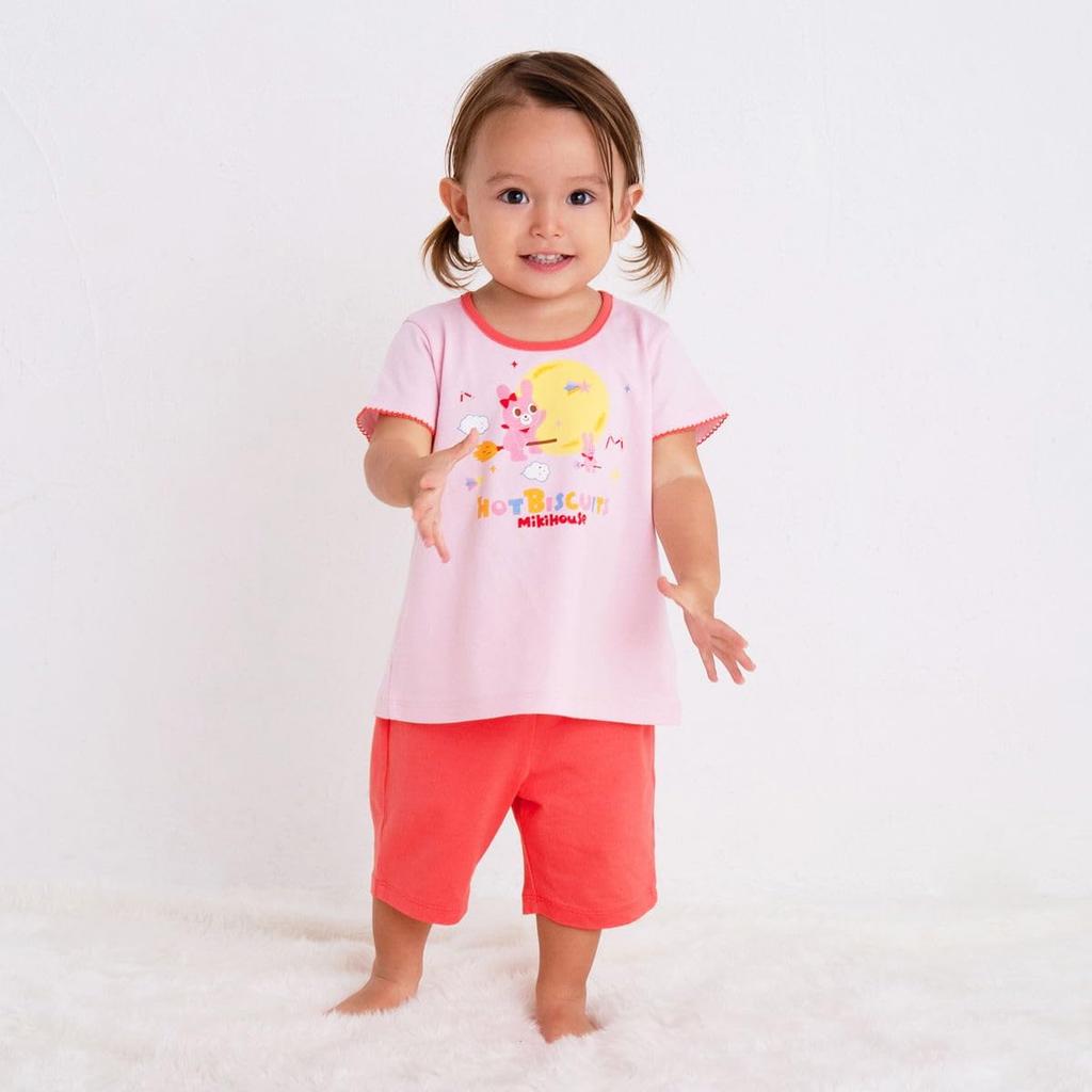 MIKIHOUSE HOT BISCUITS Short Sleeve Loungewear Set for Boys and Girls, Pink, 90cm, Product Code: 72-7302-681