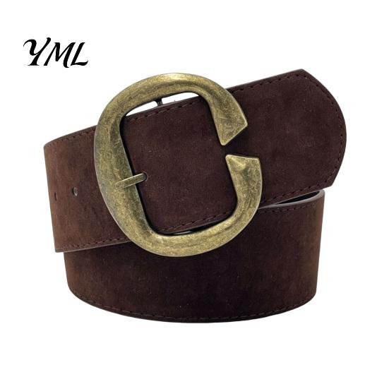 Retro Brązowy Zamszowy Pasek Vintage Szeroki Pasek do Talii, Damski Sztuczna Skóra z Modnym Zapięciem Kształcie C Dekoracyjny do Sukienek, High Street Dżinsy Miękki Cincher