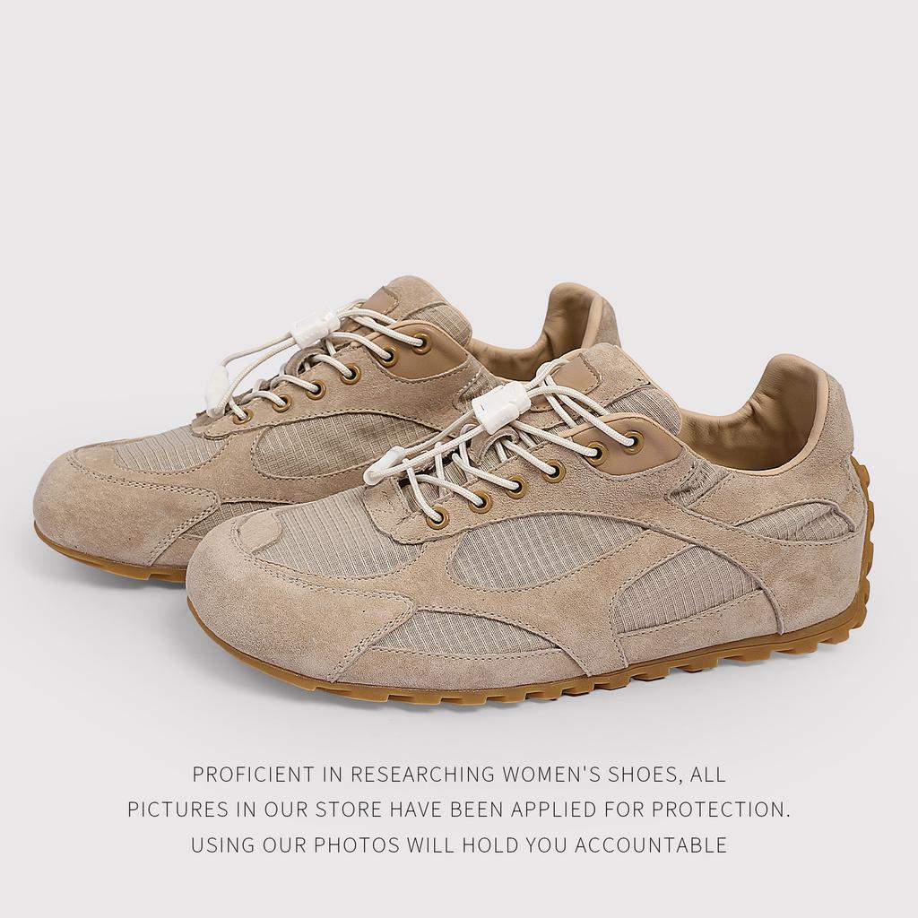 Distribution - Flat-Bottomed German Training Shoes Women'S Round Head Retro Sports And Leisure Shoes Lace-Up Forrest Gump Shoes Leather Lightweight