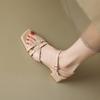 New Wide Strip Sandals Women's Summer Women's High-heeled Sandals Casual Solid Color Large Size Shoes Rubber Soft Sole Women's Shoes Square Head