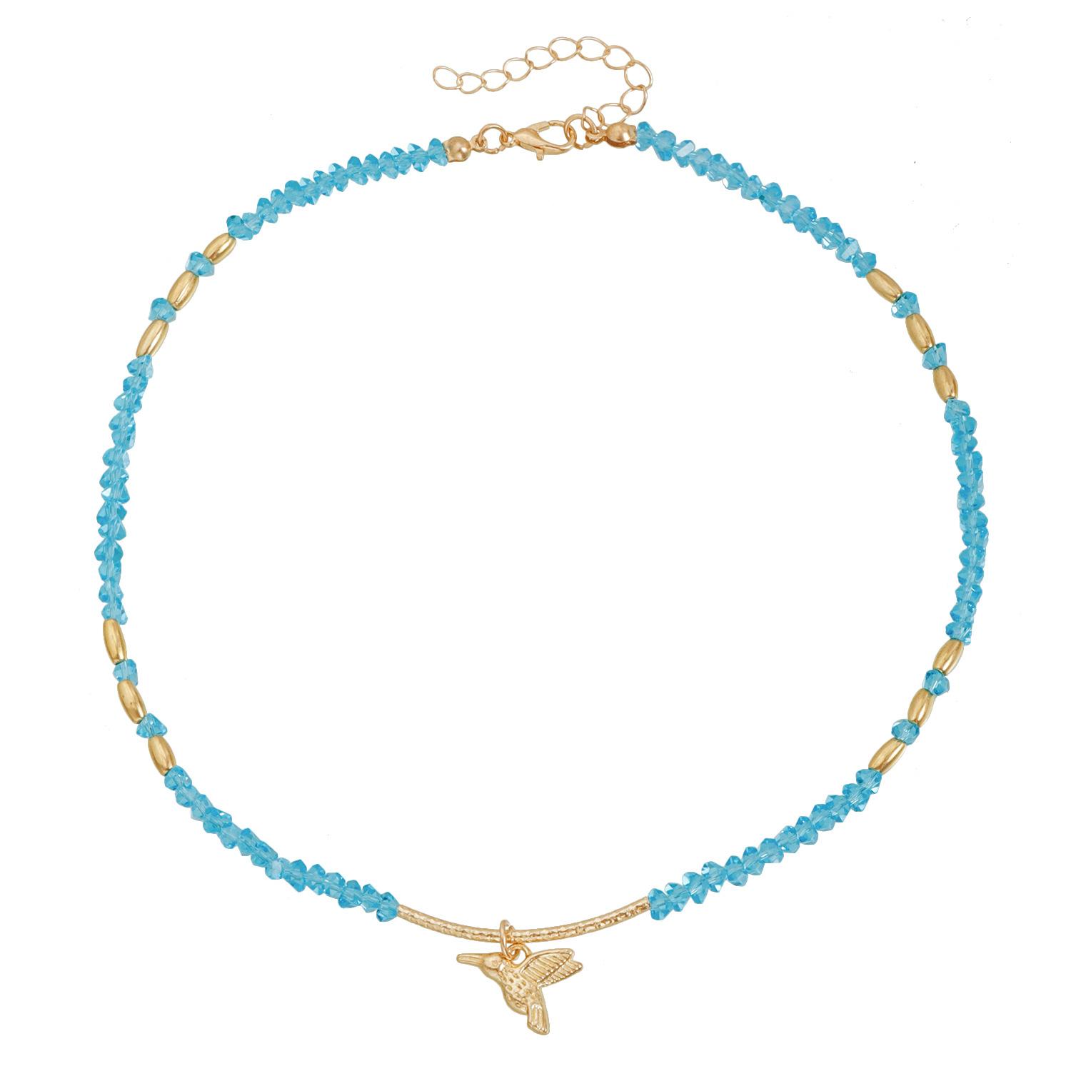 European and American Jewelry Crystal Bird Necklace Female Exquisite Sense Full of Creative Blue Splicing Necklace Set