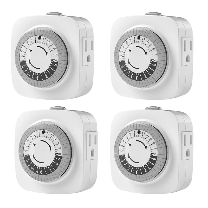 Indoor Mechanical Timer 24 Hours 3 Plug Socket Timer, 30 Min Daily On/Off Cycle For Lamps, Christmas Tree Lights US Plug