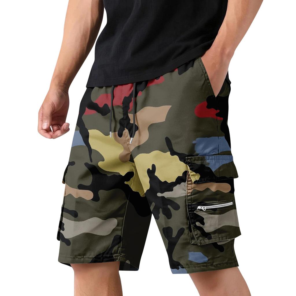 Men's Camouflage Cargo Shorts with Pockets, Drawstring Waist Casual Workout Shorts