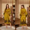 Print Satin Women Long Robe Retro Sleepwear Seven Quarter Sleeve Kimono Bathrobe Loose Home Wear