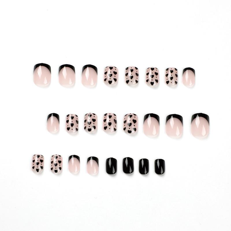 24 Pieces Wear Nail Art French Wear Nail Black Edge Black Small Love Wear Nail Plate Patch Nail Fake Nail Nails