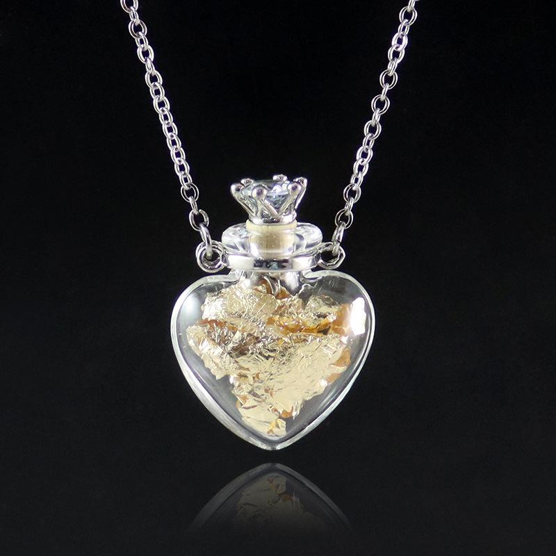 Openable Glaze Vial Pendant Necklace Water Drop Heart Steel Chain Keepsake Jewelry Gift Perfume Mini Bottles Jewellery Necklace