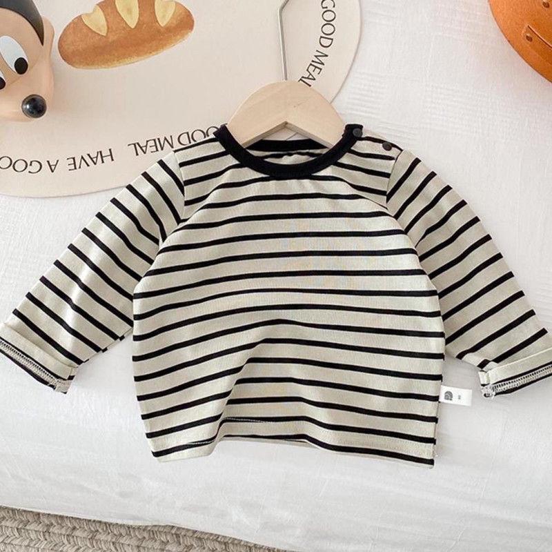 

Детский хлопковый корейский полосатый комбинезон: Весенне-осенний комплект-двойка 66 for 59-66cm (0-3 months)