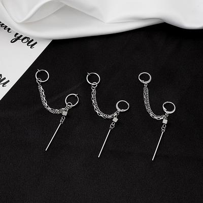 Creatieve Koudewind Roestvrijstalen Ketting Dubbellaagse Oorbellen met Franjes Gepersonaliseerde Oorclips