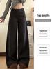 Deep Gray Women's Low-Waist Wool Suit Pants - 2025 Autumn/Winter, Straight-Leg, Buttoned, Loose Drape, High-End Wide-Leg Style