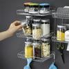 Stainless Steel Folding Storage Rack Wall Mounted Large Capacity Seasoning Jars Shelf with Hooks Space Saving Pot Lid Rack