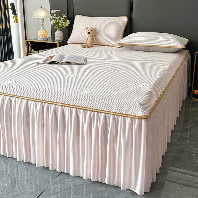 Ice Bean Mat Cool Bedspread Set - Fitted Sheet Style for Dorms, Air-conditioned Rooms, Ice Silk Feel.