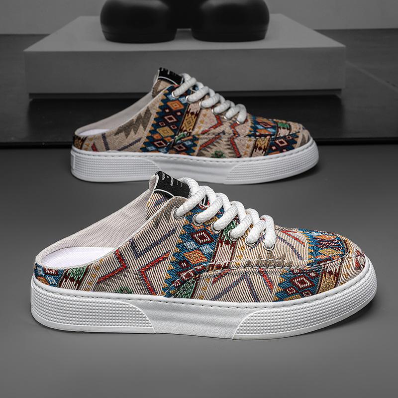 Men's Shoes 2025 Summer New Bag Head Drag Without Heel One Pedal Half Drag Mesh Breathable Lazy Casual Espadrilles