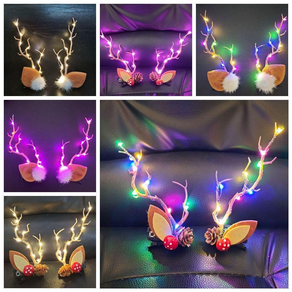 Deer Horns LED Christmas Headband Branch Glowing Hair Clip Funny Christmas Antlers Hairpin  Girl