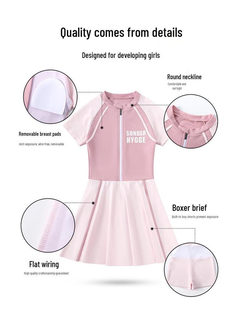 2025 Mädchen Schnelltrocknender Einteiliger Rock Badeanzug mit Sonnenschutz