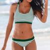 Dvoudílné bikiny pro ženy Pruhovaný potisk Push-up podprsenka Bokové bikiny Spodní díl Dvoudílné Bez zad Plážová dovolená Biquini Plavky