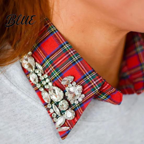 Elegant Detachable Collar Women Plaid Fake Red Blue Christmas Fashion