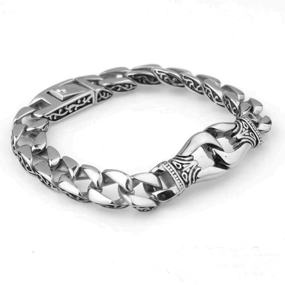 Punk Rock Stainless Steel Charm Bracelet for Men Viking Dragon Cuban Curb Chain Wrist Jewelry