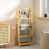 Folding Bamboo Bathroom Shelf with 2 Laundry Baskets Open Shelf Grey