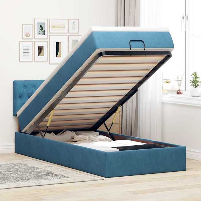 VidaXL Ottoman Bed with Mattress and Dark Blue LED 80x200cm Velvet Upholstered Bed 3312660