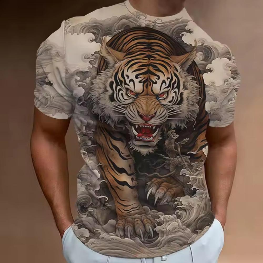 

Streetwear men s casual T-shirt 3D digital printed tiger pattern round neck short sleeved loose summer top men s T-shirt 6XL