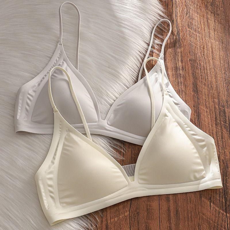 Seamless French Style Women's Summer Ultra-Thin Bra for Large Breasts Push-Up Wire-Free Cool Triangle Cup Underwear