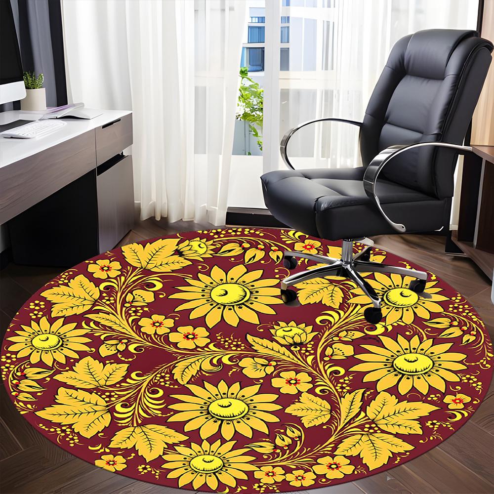 1pc Floral Pattern Carpet, Round Non Slip Durable Large Size Office Carpet, Suitable for Office