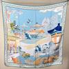 Guochao Lotus Landscape 100% Mulberry Silk Scarf - Versatile Women's Square Shawl