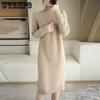 Autumn and Winter Turtleneck Dress for Women Large-sized Loose Sweater Dress Solid-color Casual Mid-length Knitted Dress Pulloversr