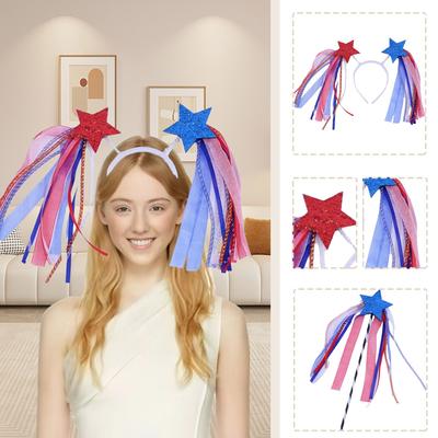 Independence Day Party Dress Up Headband,  Wand Blue, White And Red Headband, American  Day Five-pointed Star Hair Accessory