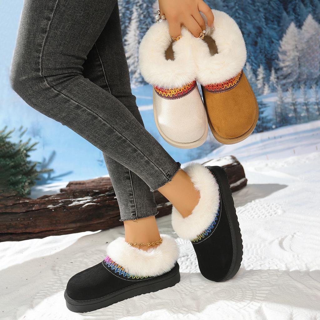 European and American Large-size Snow Boots for Women's Winter New Short Tube Color Warm and Velvet Thickened Versatile Snow Shoes