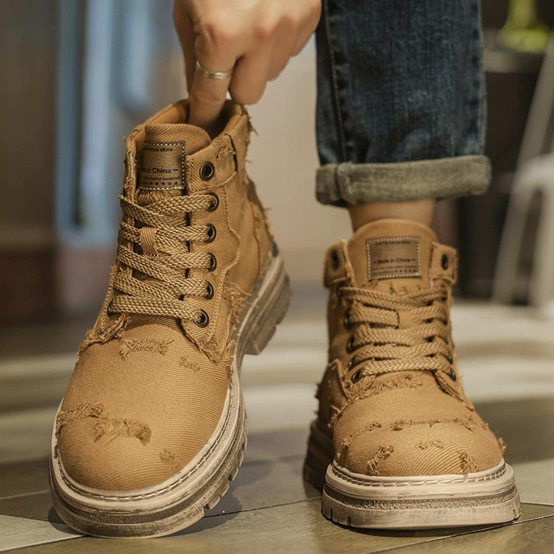 Autumn Martin boots high-top retro old ripped boots inner-top canvas shoes