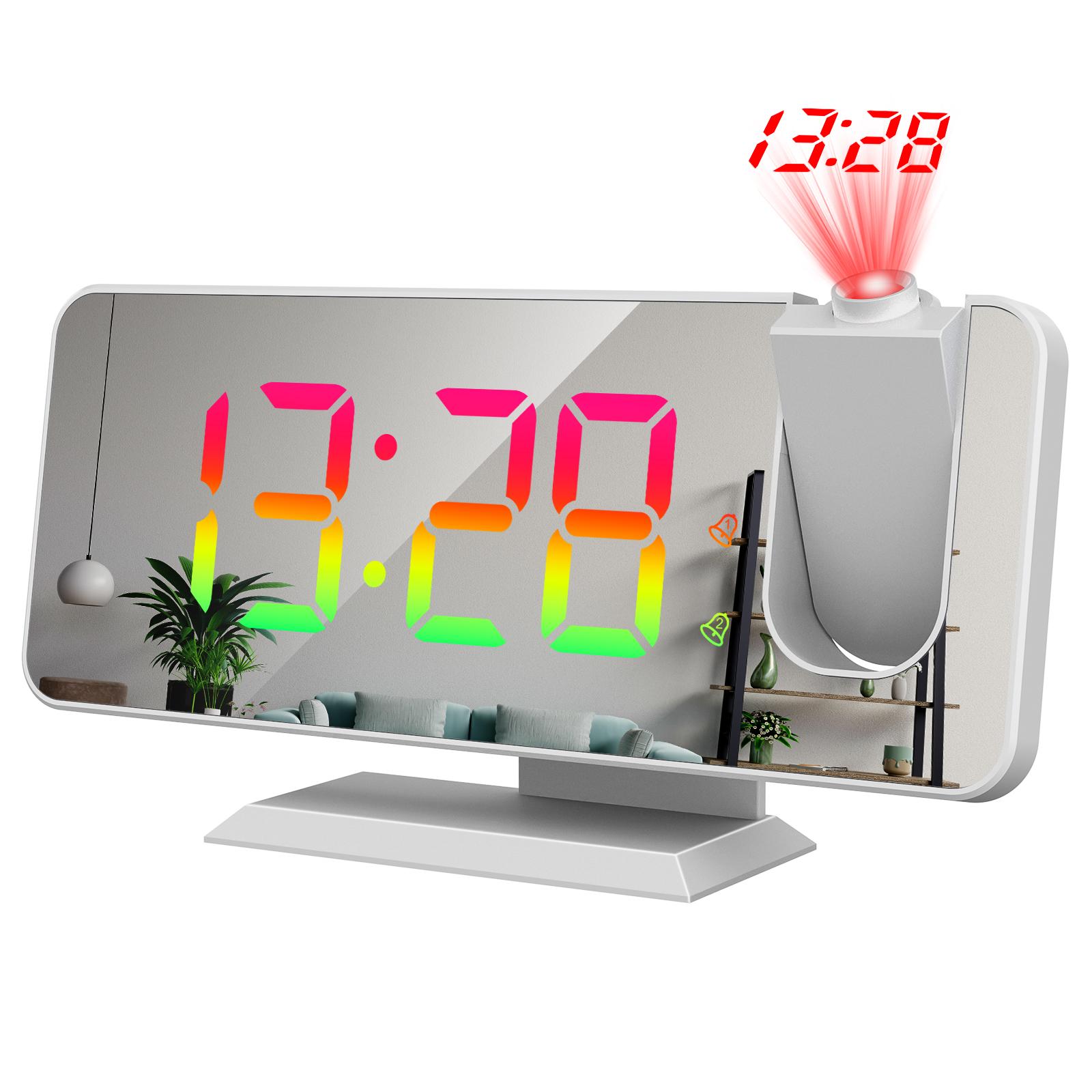 

Вращение на 180°, светодиодный цифровой проекционный будильник, USB электронный потолочный проектор, будильник для спальни, прикроватные настольные часы белый