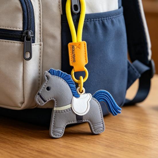 Keychain Pendant Cartoon Horse Shape Key Holder Colorful Faux Leather Access Card Case Bag Lanyard Decorative Keychain Accessory
