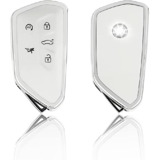 1797 Key Fob Cover fit for Volkswagen VW ID.4 Golf GTI R Accessories Car Remote Case Shell Protector Women Men White Silver TPU