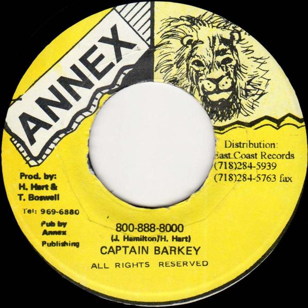 

7inch Record CAPTAIN BARKEY - 800-888-8000 NONE Annex 1996 Jamaica Reggae, Ska & Dub Used